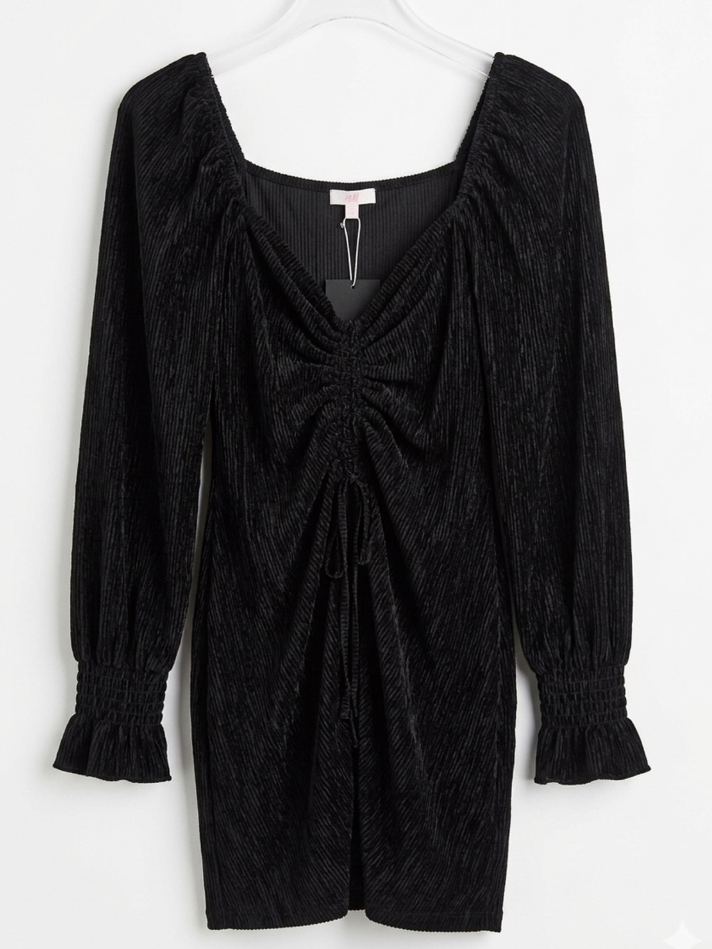 Luxxel Black Ruched Velvet Mini Dress